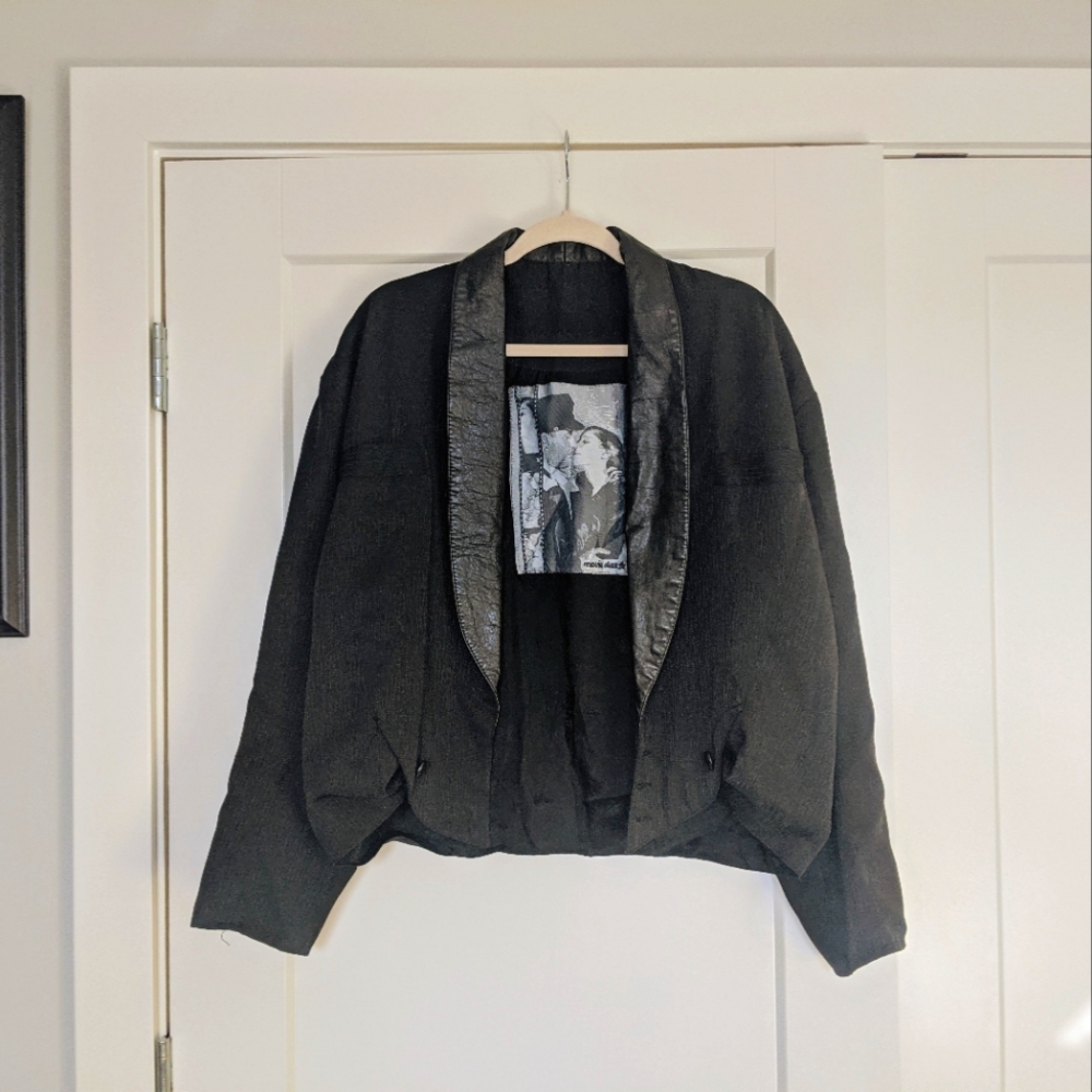 🌟2 FOR $15🌟 Vintage Designer Black Bomber-Blazer Jacket with Patch | Size S-M